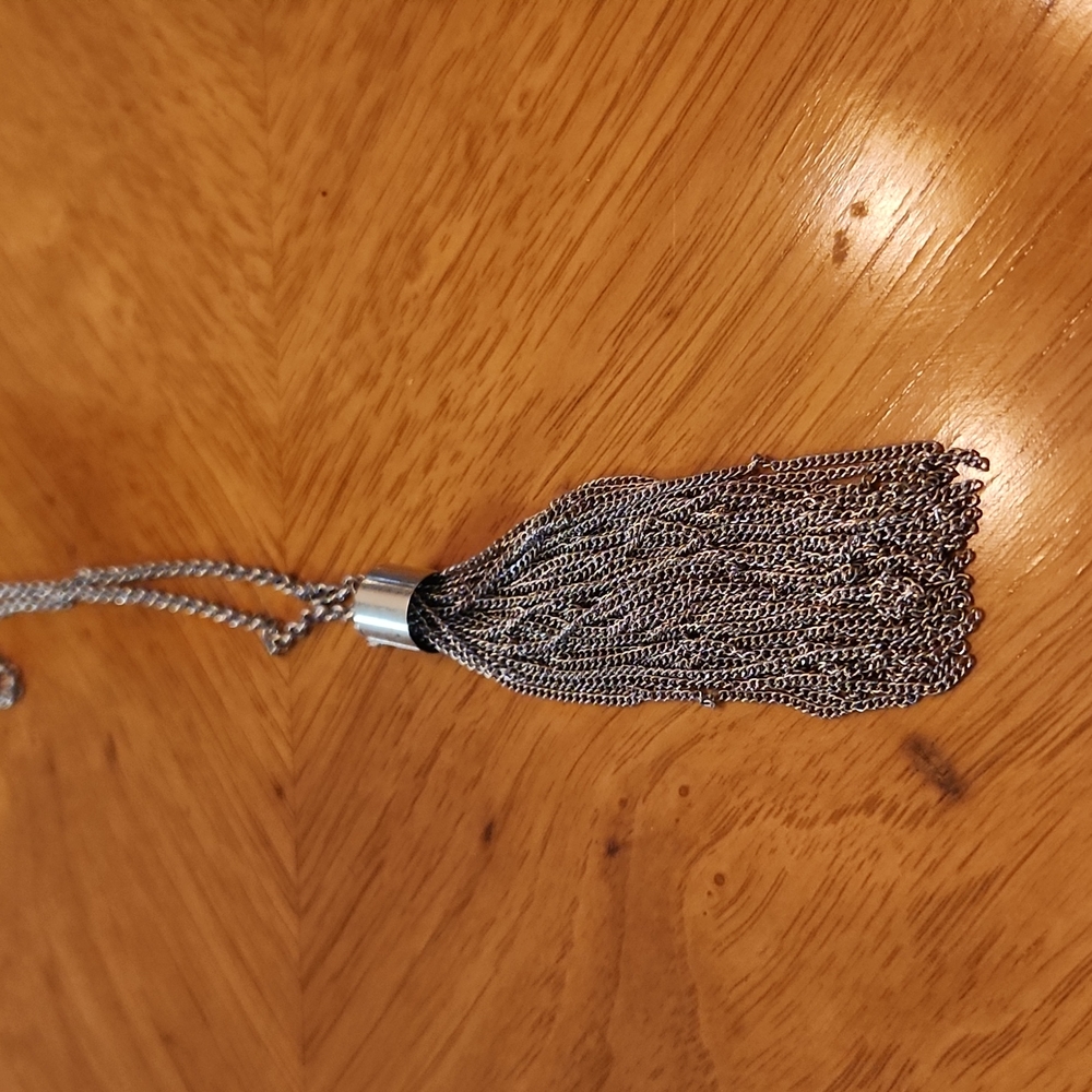 Silver Long Tassel Necklace, GUC